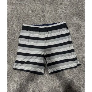 Speedo Mens Swim Trunks Striped Board Shorts Black Grey White XL Zip Pocket